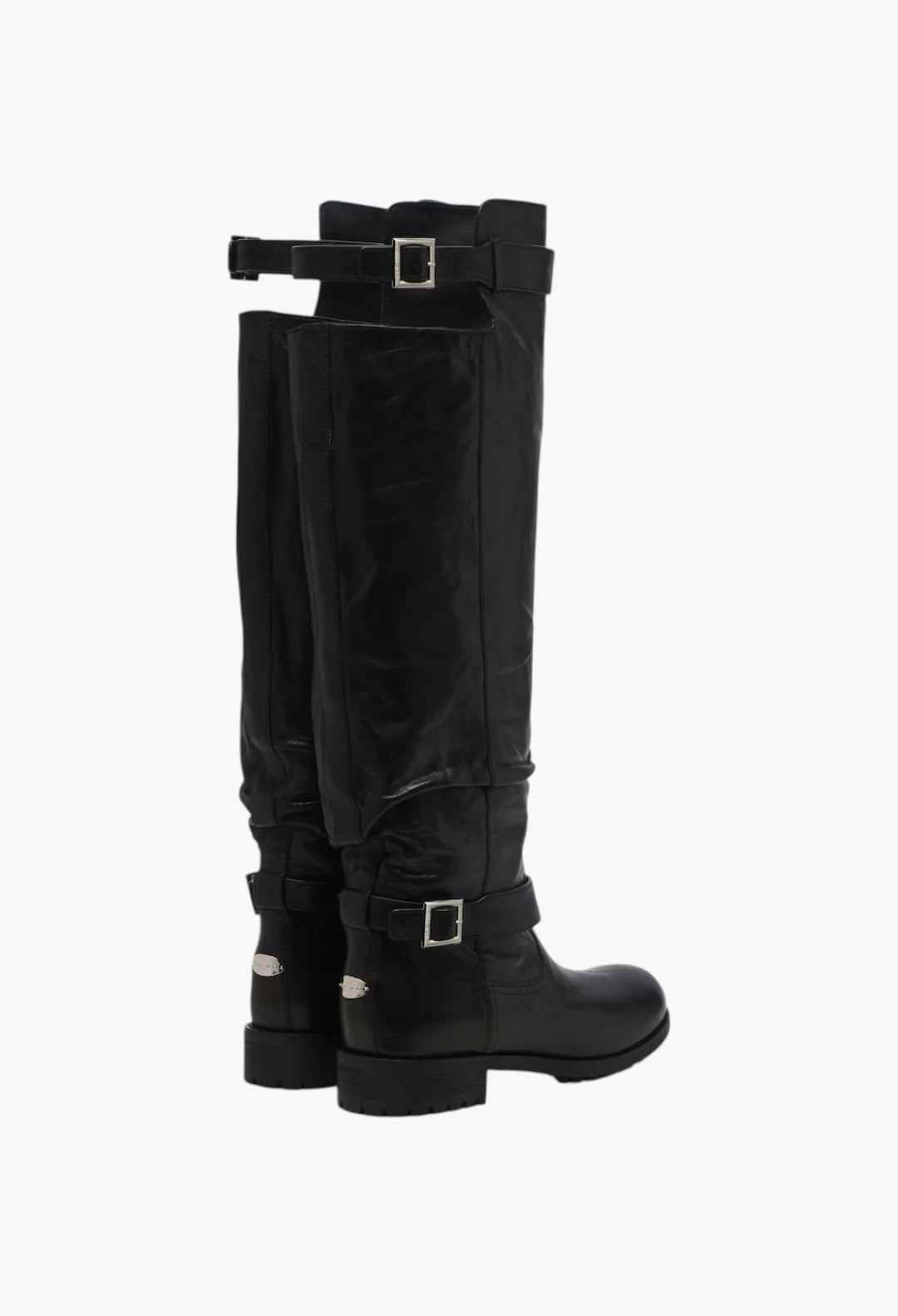 Biker leather knee-high boots