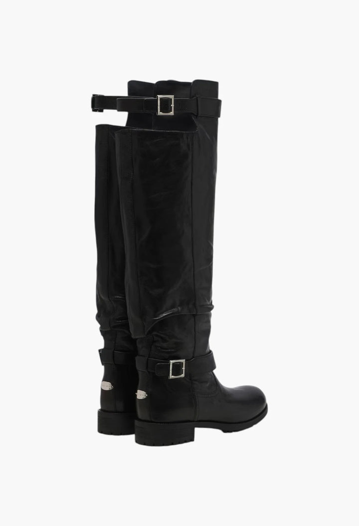 Biker leather knee-high boots
