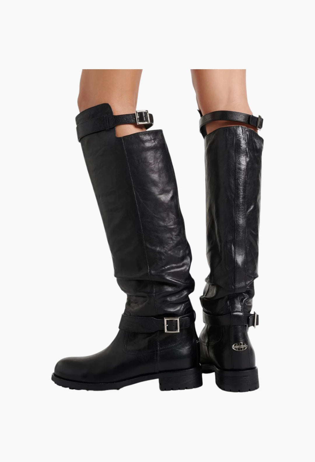 Biker leather knee-high boots