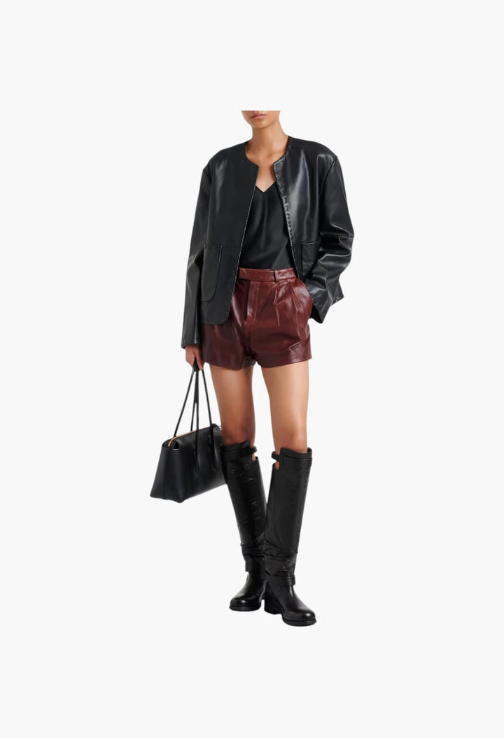 Biker leather knee-high boots