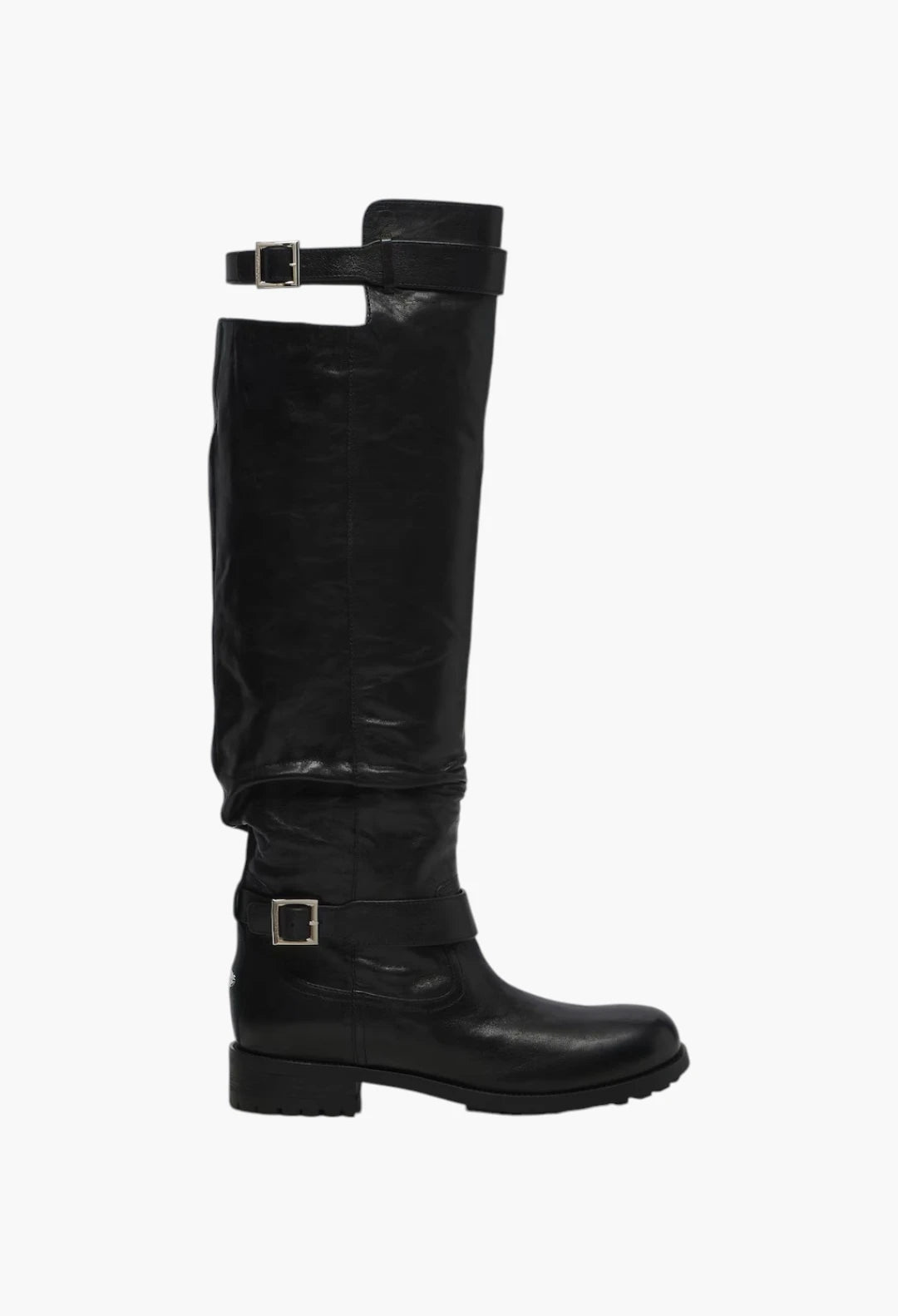 Biker leather knee-high boots