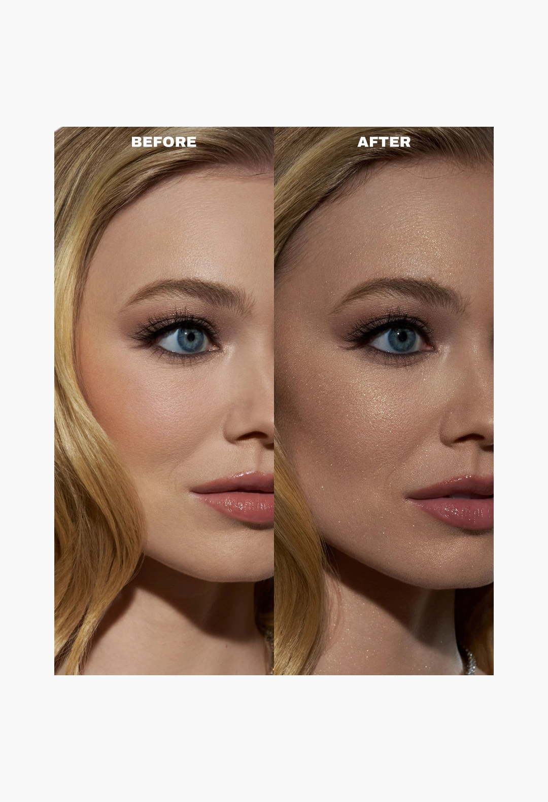 Diamond Icing Waterproof Glitter Setting Spray before and after on deep skin tone