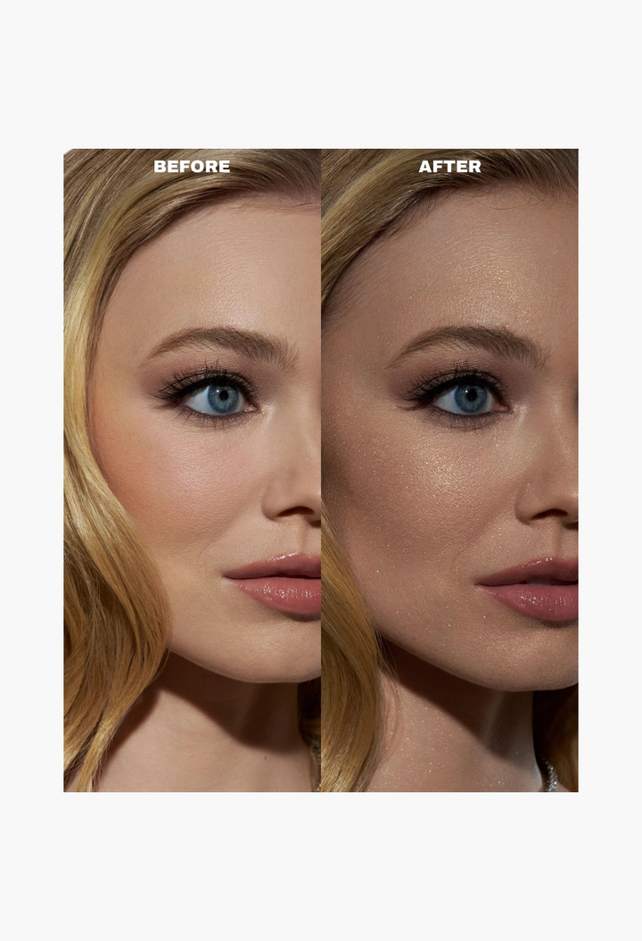Diamond Icing Waterproof Glitter Setting Spray before and after on deep skin tone