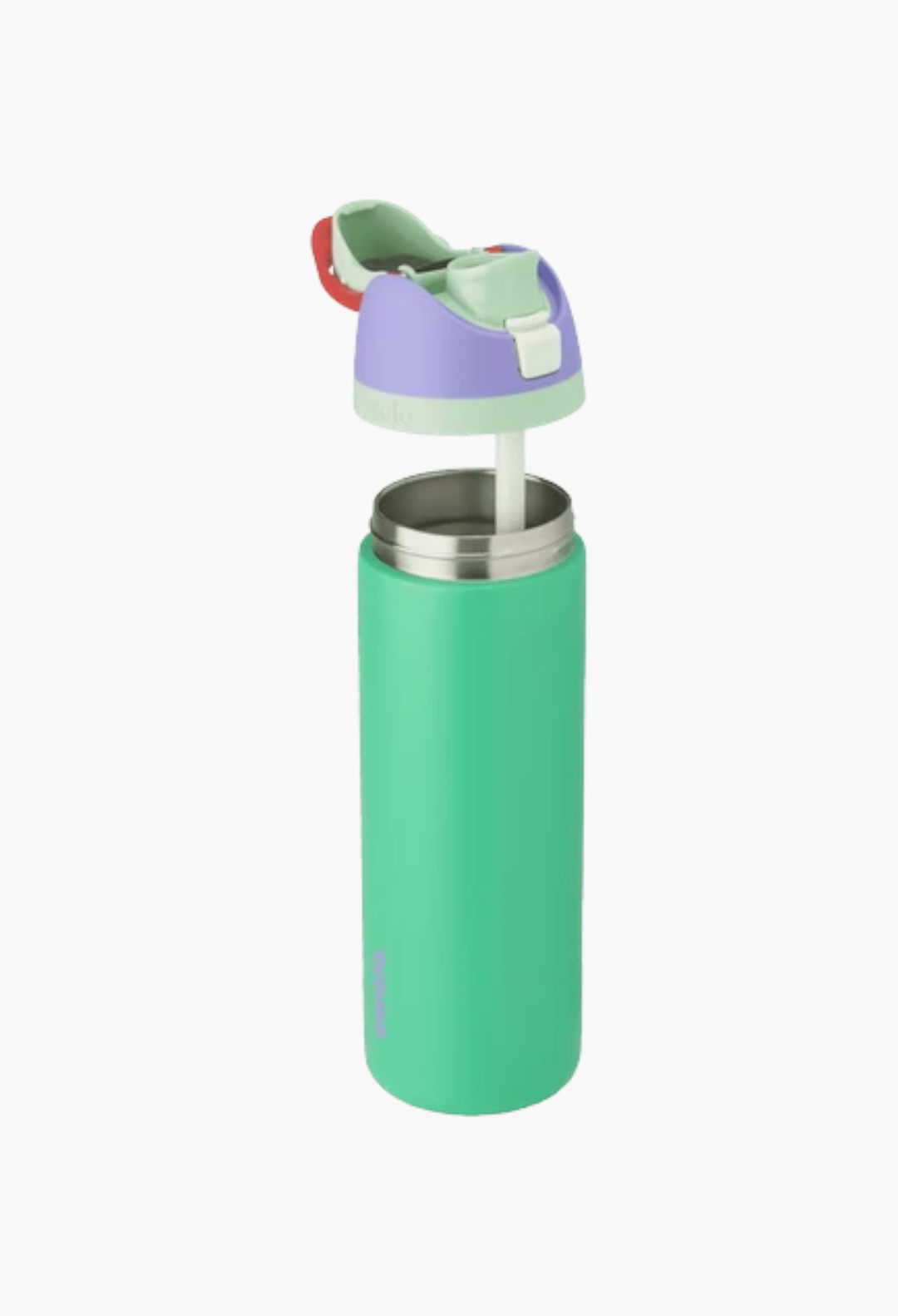 GLAM MODA Disney Princess FreeSip 24oz stainless steel insulated water bottle in green with a purple lid and straw.