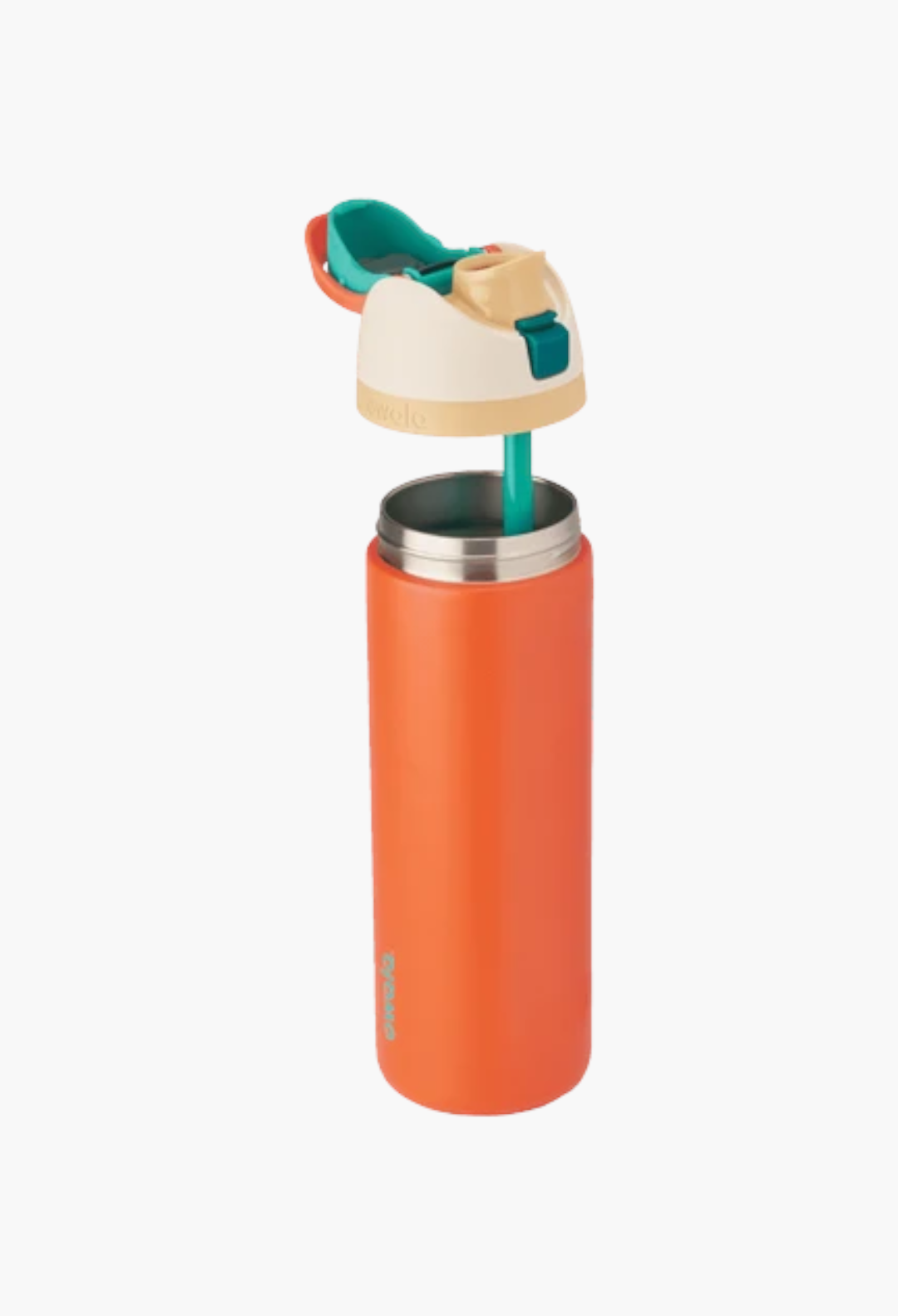 GLAM MODA Disney Princess Collection 24oz insulated stainless steel FreeSip water bottle in orange with teal accents.