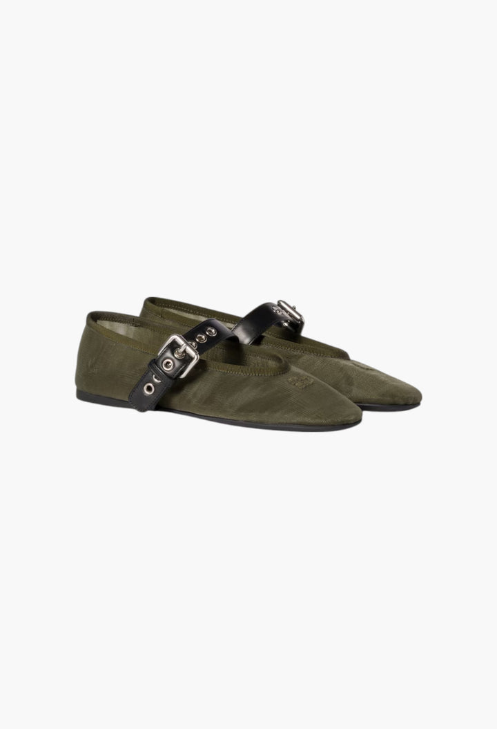 Olive Green - Mesh Fabric Ballerinas - GLAM MODA