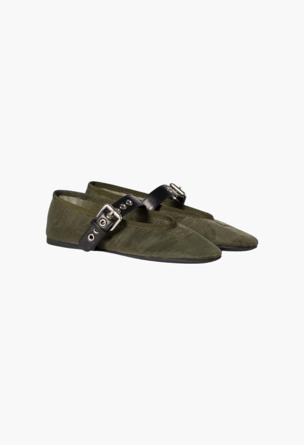Olive Green - Mesh Fabric Ballerinas