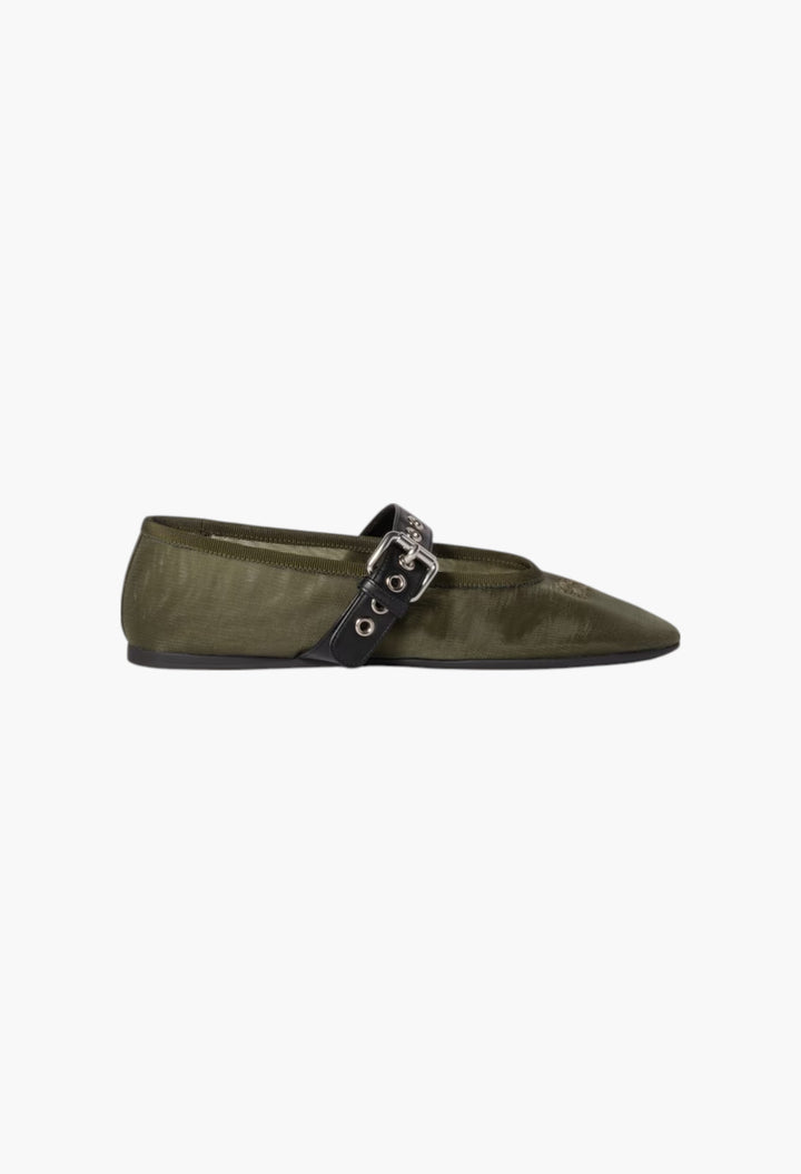 Olive Green - Mesh Fabric Ballerinas - GLAM MODA