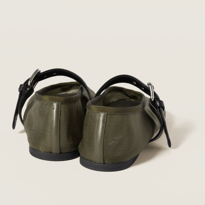 Olive Green - Mesh Fabric Ballerinas - GLAM MODA