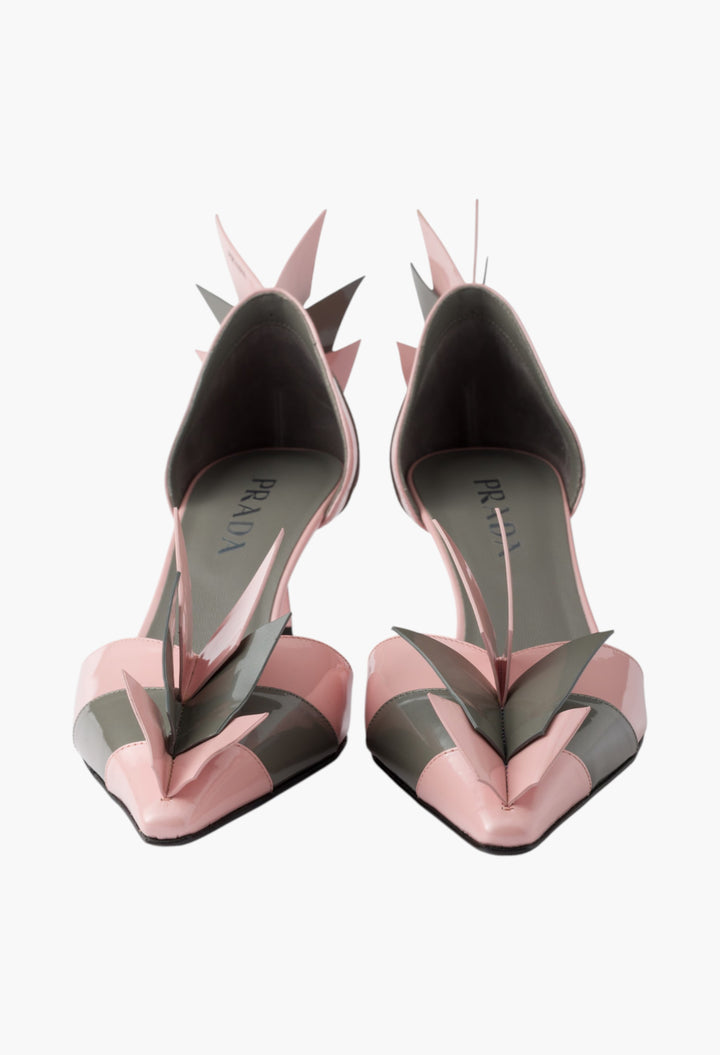 Orchid/Steel - Two-tone patent leather D'Orsay pumps - GLAM MODA