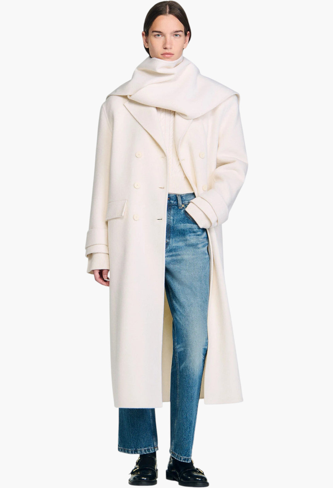 Oversized Wool Coat With Removable Scarf - GLAM MODA