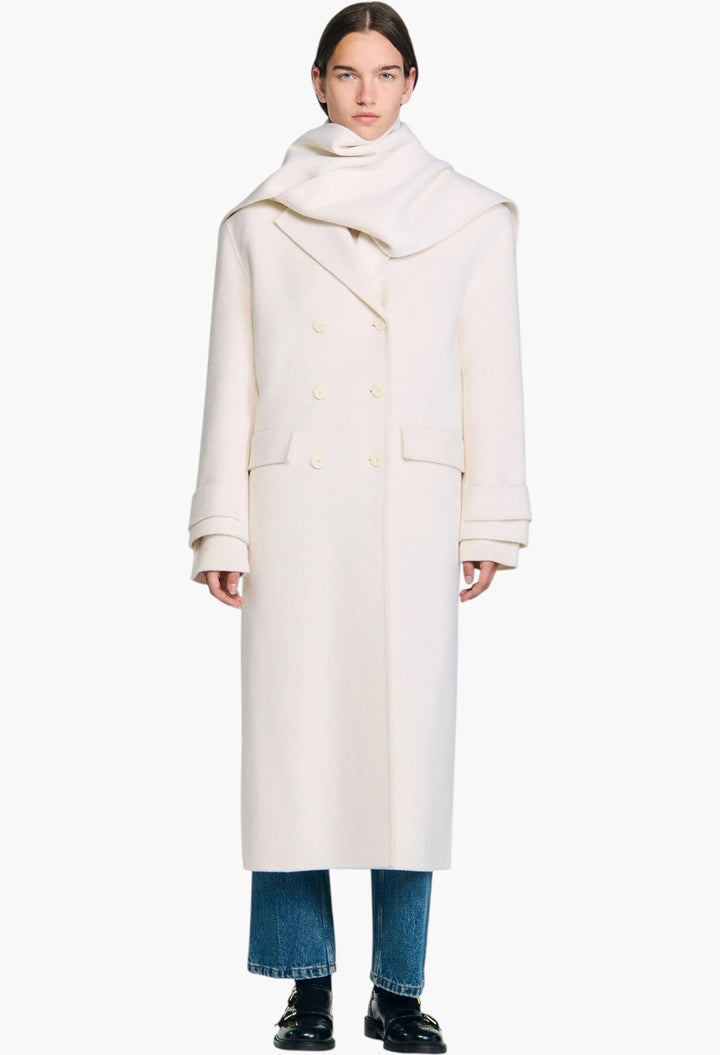 Oversized Wool Coat With Removable Scarf - GLAM MODA