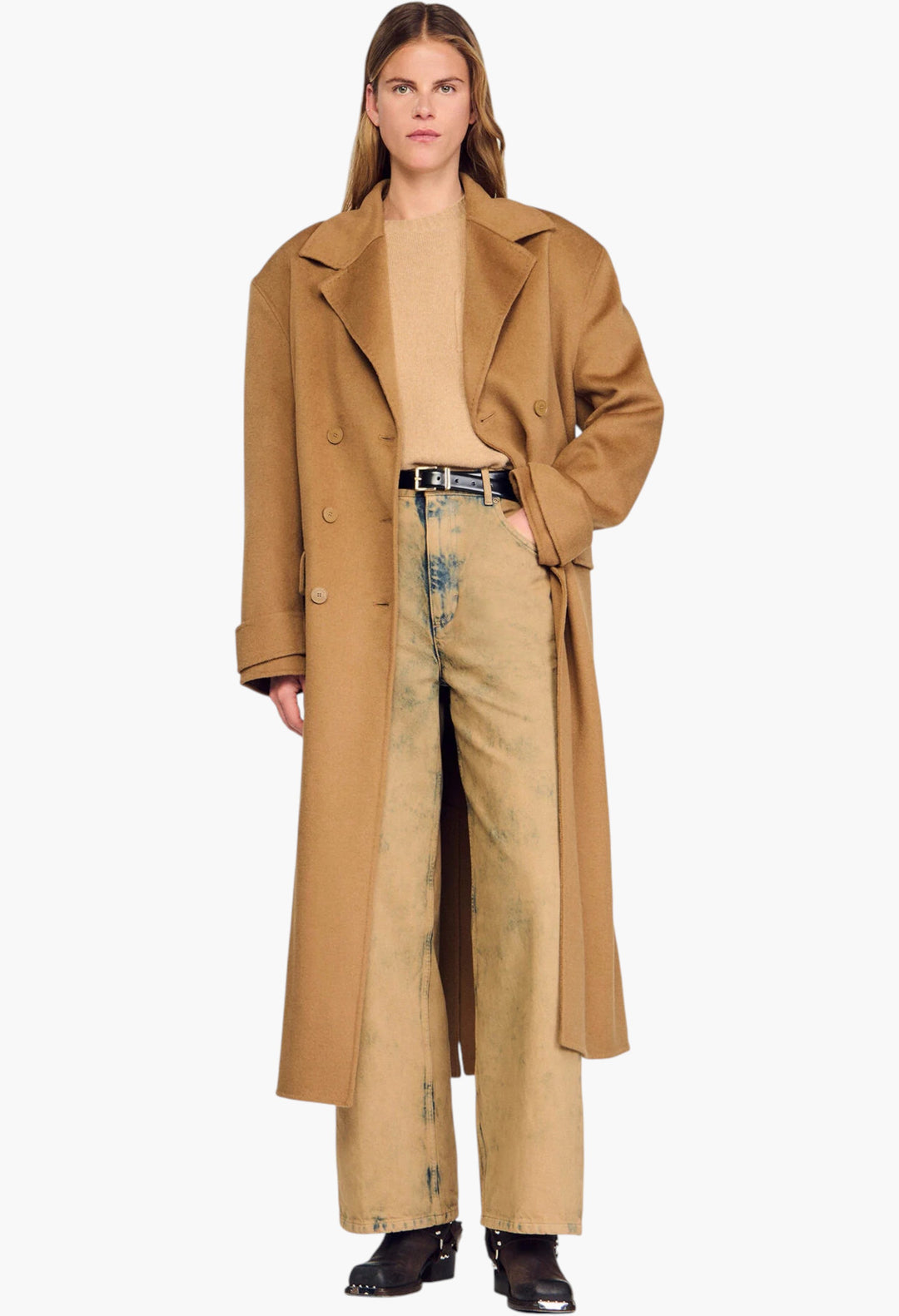 Oversized Wool Coat With Removable Scarf - GLAM MODA