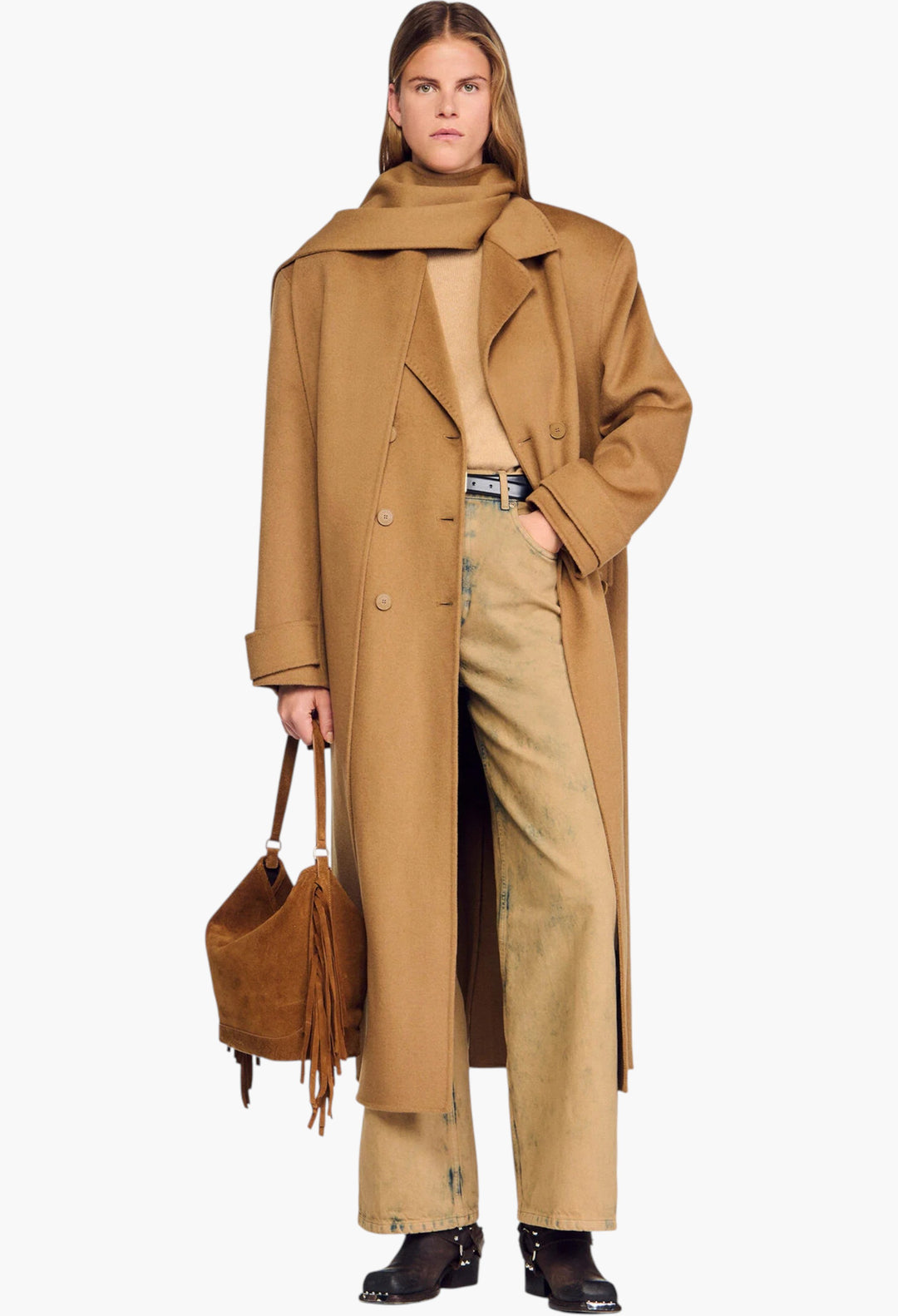 Oversized Wool Coat With Removable Scarf - GLAM MODA