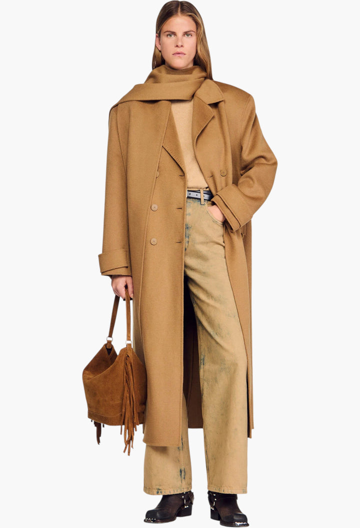 Oversized Wool Coat With Removable Scarf - GLAM MODA