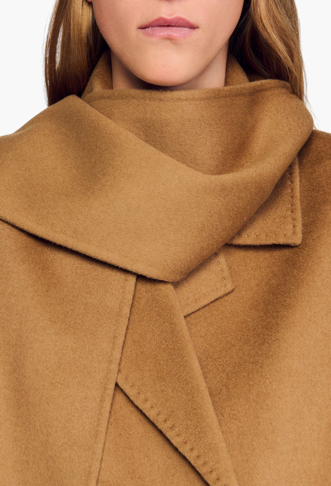 Oversized Wool Coat With Removable Scarf - GLAM MODA