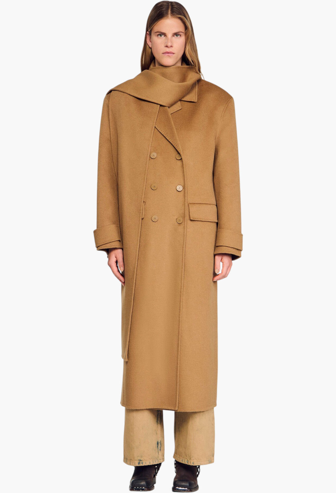 Oversized Wool Coat With Removable Scarf - GLAM MODA