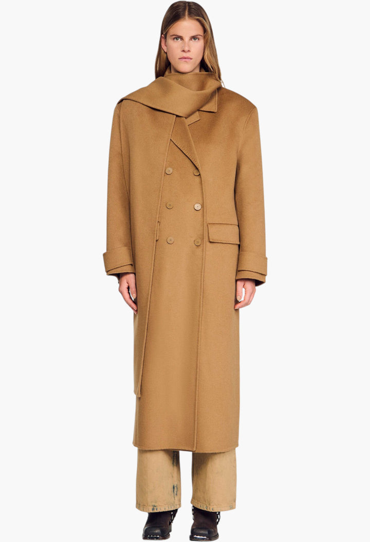 Oversized Wool Coat With Removable Scarf - GLAM MODA