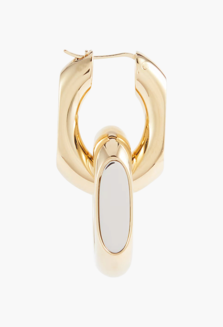GLAM MODA Saint Laurent Cassandre gold brass hoop earrings with a polished finish and secure pin fastening.