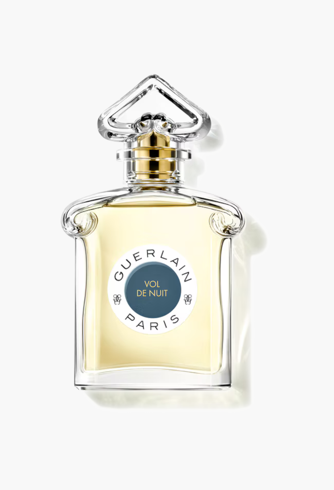 GLAM MODA Vol de Nuit Eau de Toilette in an iconic inverted heart glass bottle with an avant-garde stopper.