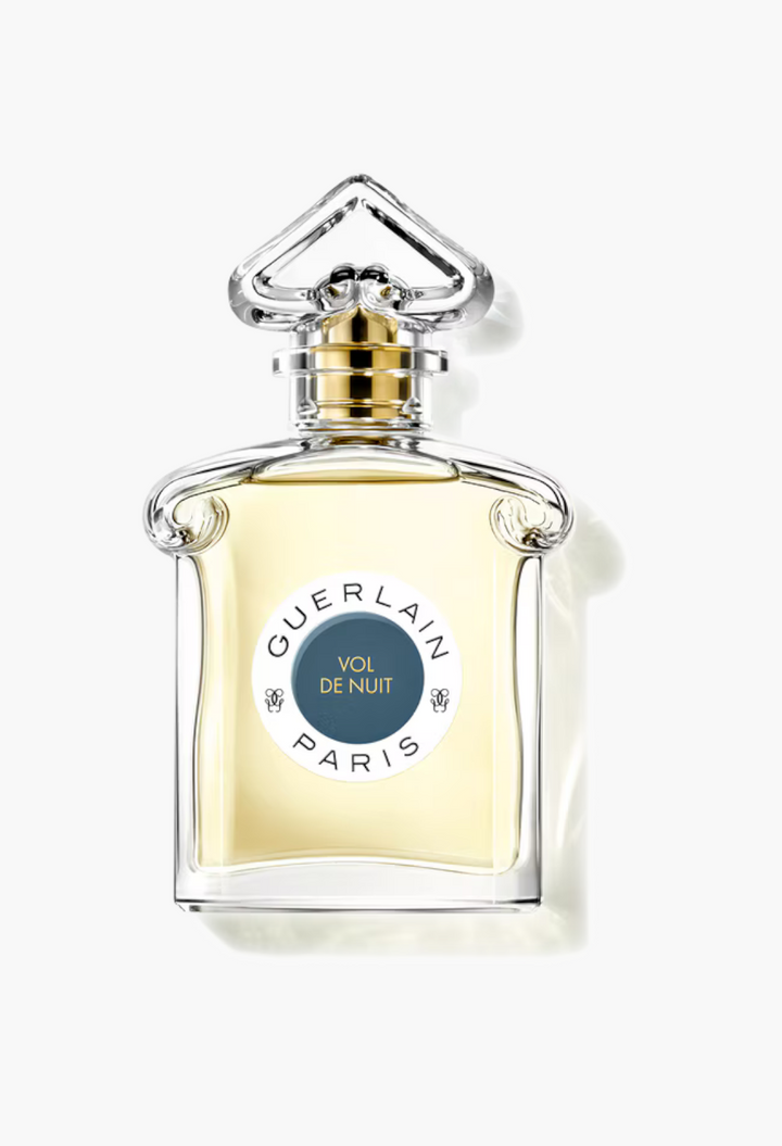 GLAM MODA Vol de Nuit Eau de Toilette in an iconic inverted heart glass bottle with an avant-garde stopper.