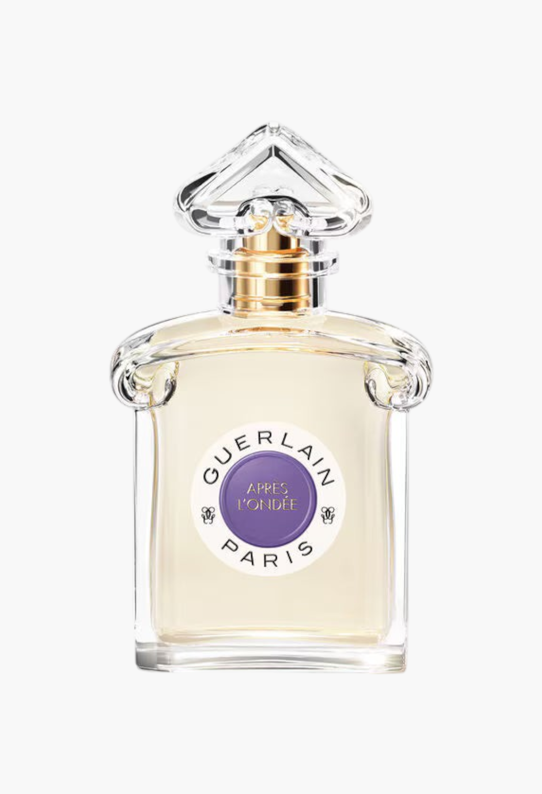 GLAM MODA Guerlain Après l'Ondée eau de toilette in an iconic inverted heart glass bottle with a floral label