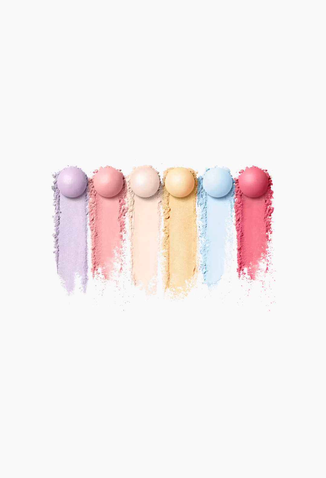 GLAM MODA Météorites setting powder pearls with colorful matte and pearlescent swatches in lavender, pink, and gold.