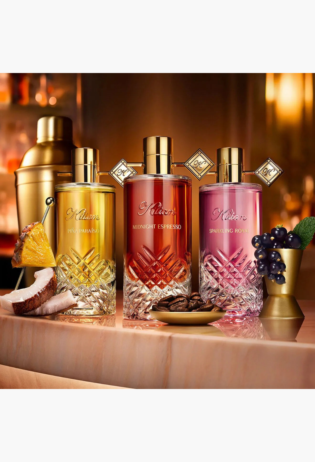 GLAM MODA Sparkling Royal Eau De Parfum bottle with blackcurrant and mint, part of a cocktail-inspired fragrance set.