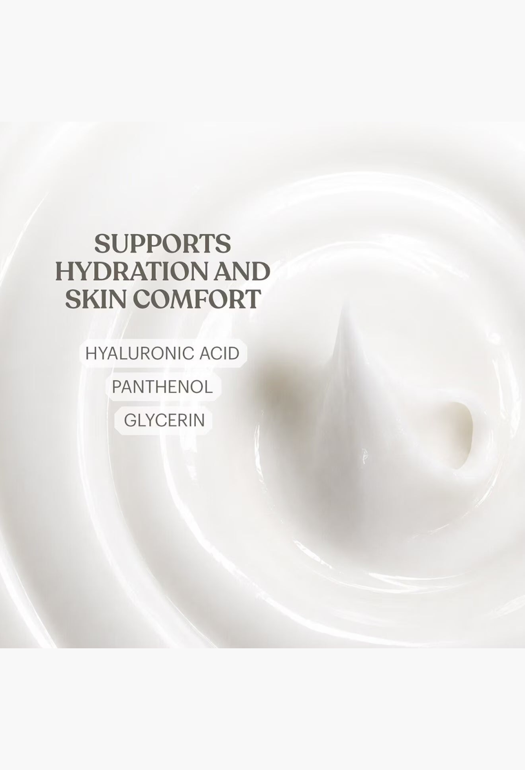 GLAM MODA Yum Pistachio body cream texture featuring hyaluronic acid, panthenol, and glycerin for skin hydration.