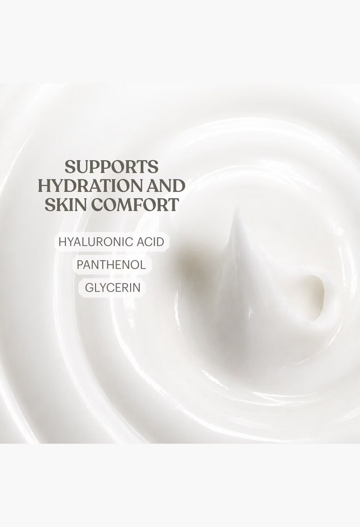 GLAM MODA Yum Pistachio body cream texture featuring hyaluronic acid, panthenol, and glycerin for skin hydration.