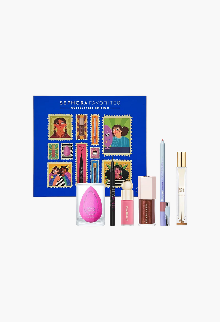 GLAM MODA Sephora Favorites Female Founders beauty set featuring makeup minis, fragrance, and a pink BeautyBlender.