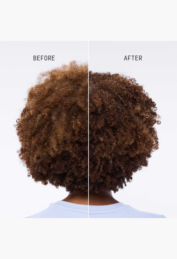 GLAM MODA hydrating conditioner before and after results showing improved definition and shine on coily hair