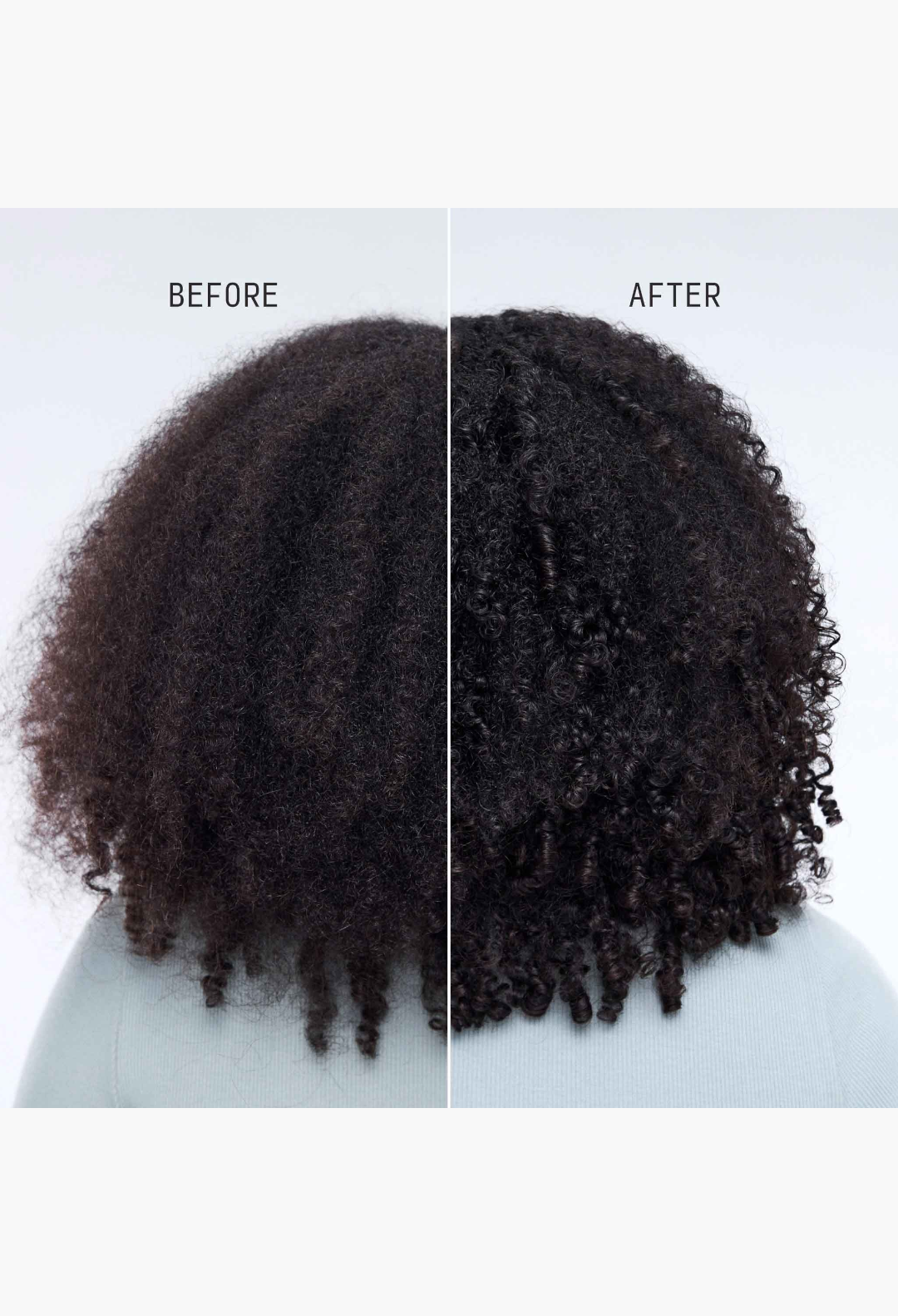 GLAM MODA Moisture Sealing Lotion before and after comparison showing frizzy hair transformed into defined curls