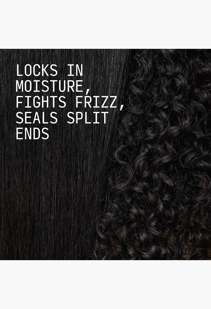 GLAM MODA Moisture Sealing Lotion showing a split comparison of straight hair and defined curly hair