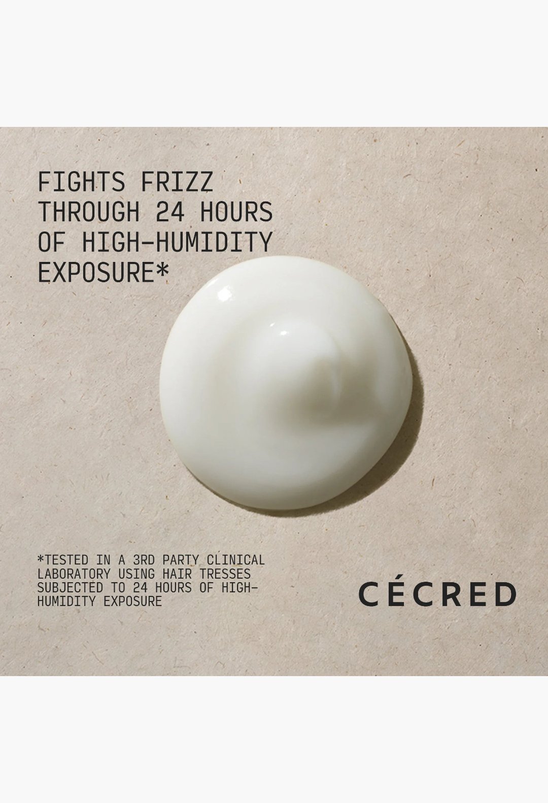 GLAM MODA Moisture Sealing Lotion cream texture on a neutral background with anti-frizz clinical claim text