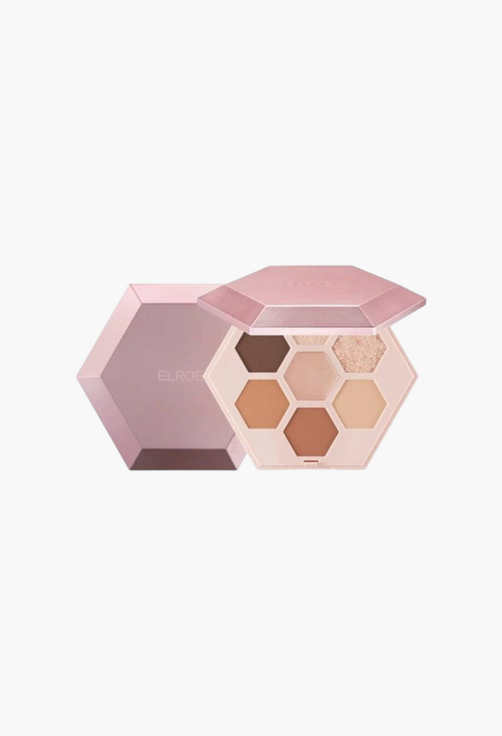 GLAM MODA ELROEL Barely Mood Shadow Palette in 01 Brown Mauve featuring hexagonal matte, shimmer, and glitter shades.