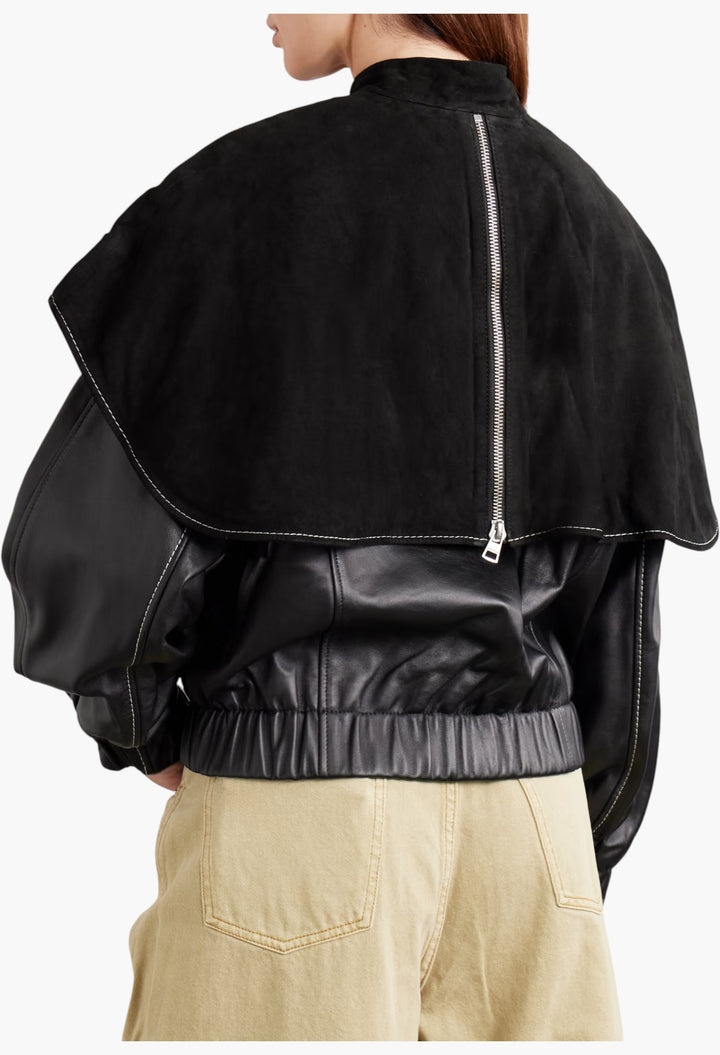 Padded Suede And Leather Bomber Jacket - GLAM MODA