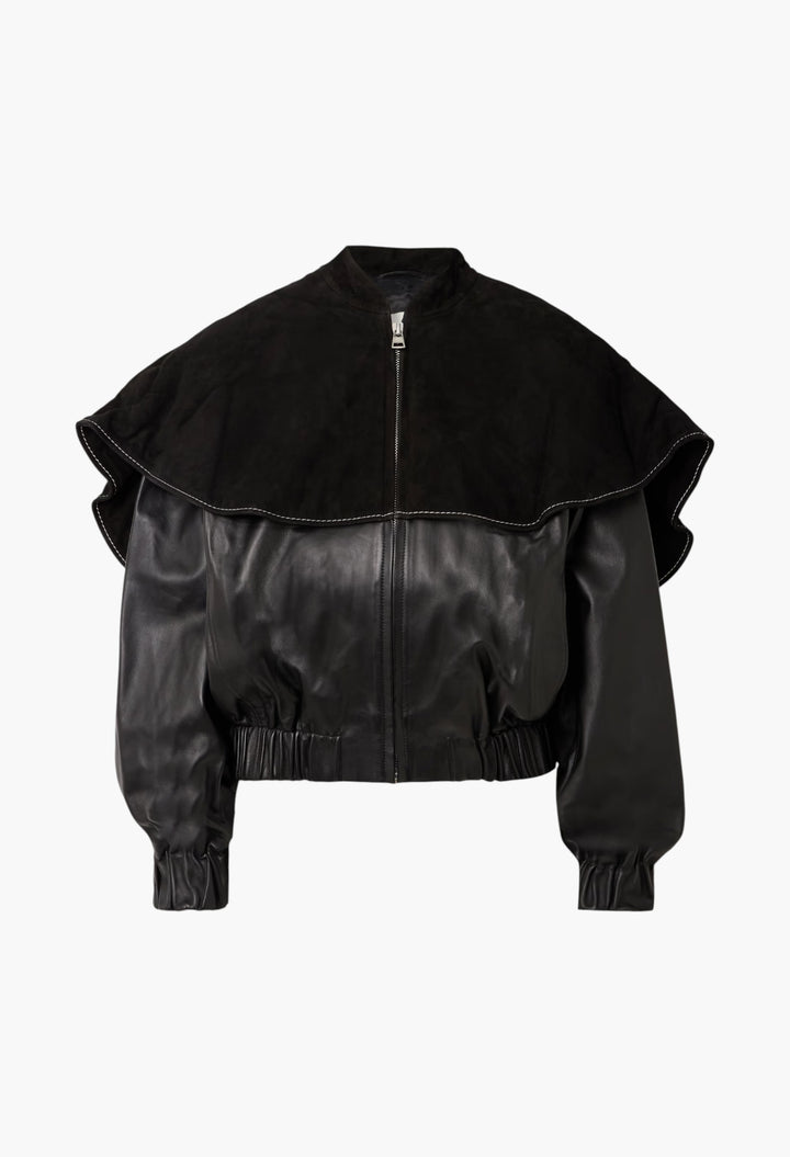 Padded Suede And Leather Bomber Jacket - GLAM MODA