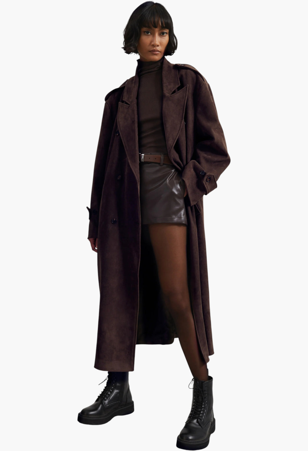 Pembroke Faux Suede Trench - Brown - GLAM MODA