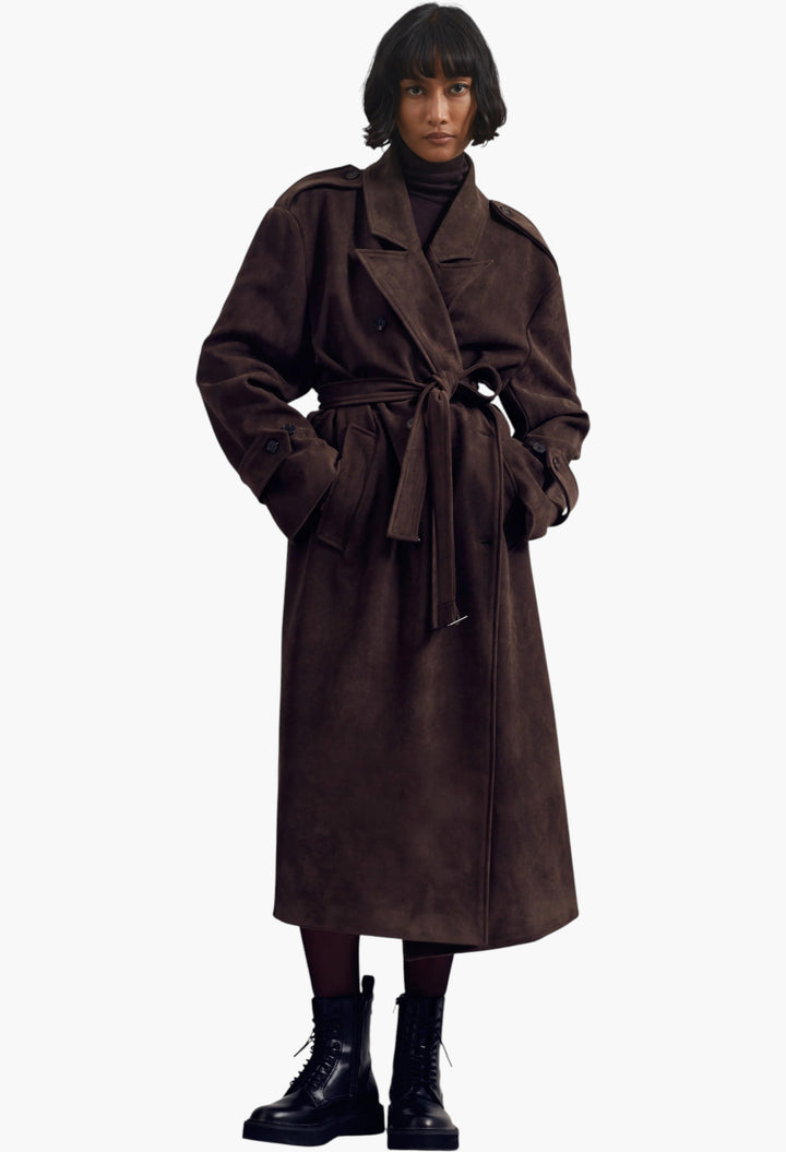 Pembroke Faux Suede Trench - Brown - GLAM MODA