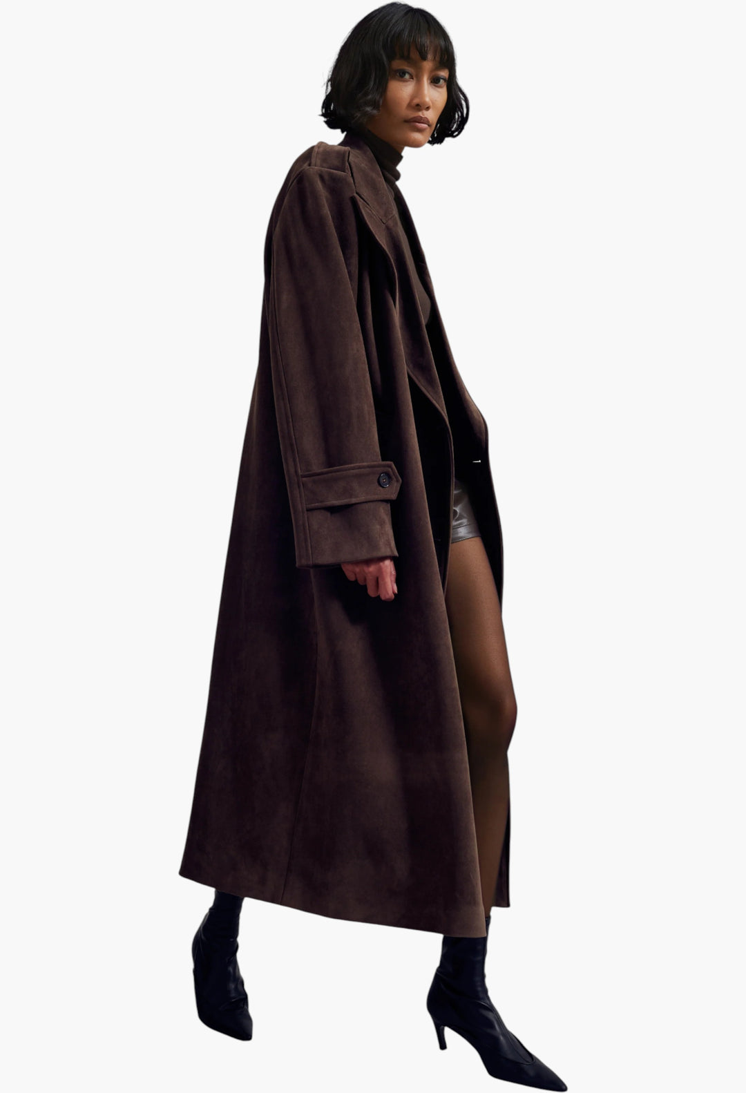 Pembroke Faux Suede Trench - Brown - GLAM MODA