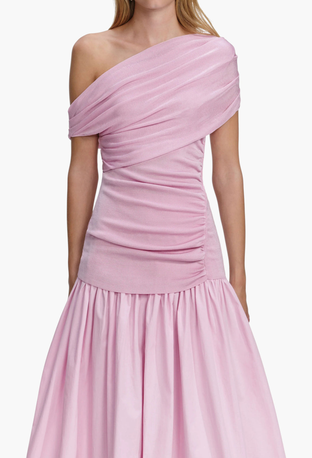 Pink Cotton Draped Knit Midi Dress - GLAM MODA