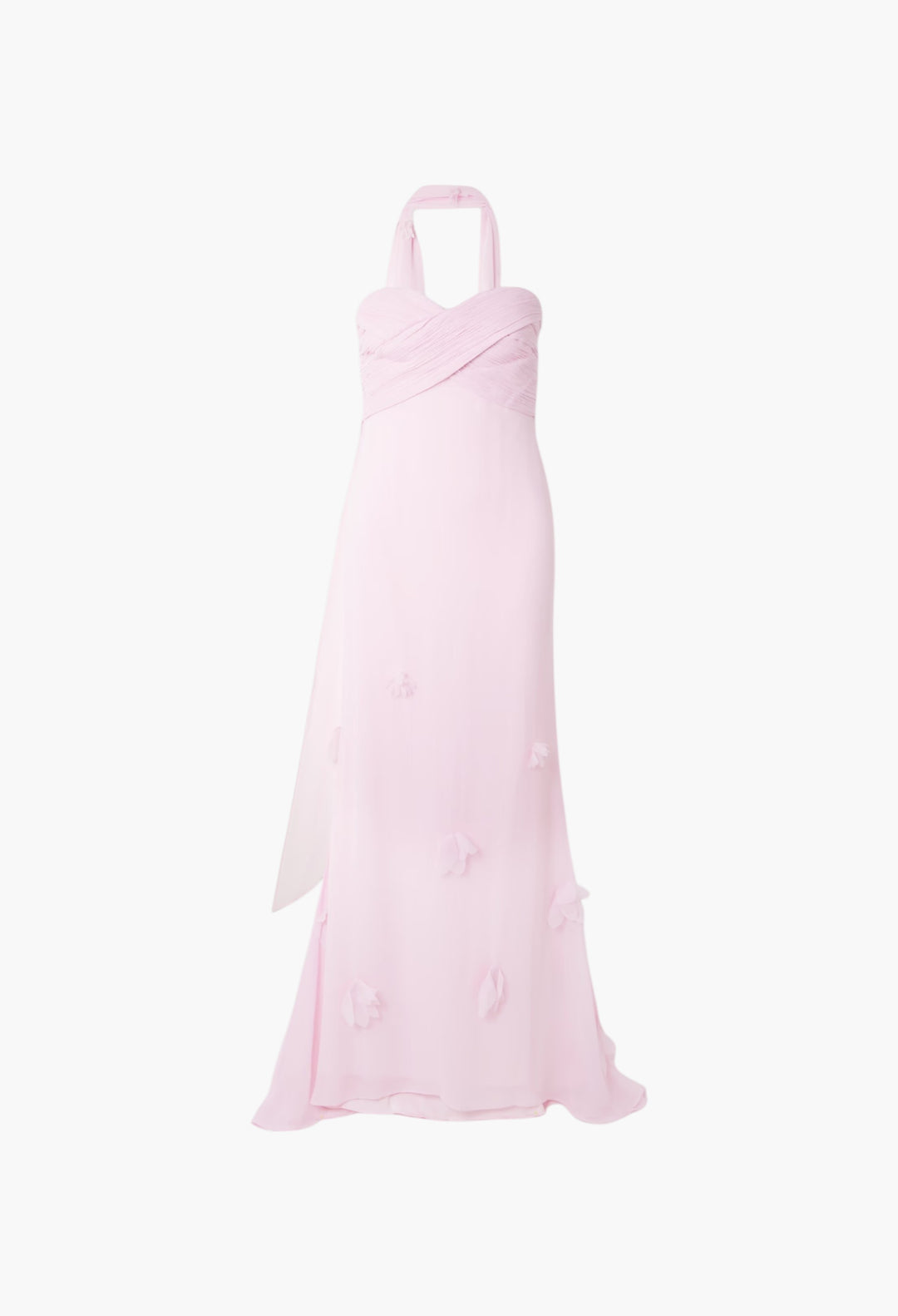 Scarf-Detailed Strapless Appliquéd Georgette Gown - GLAM MODA