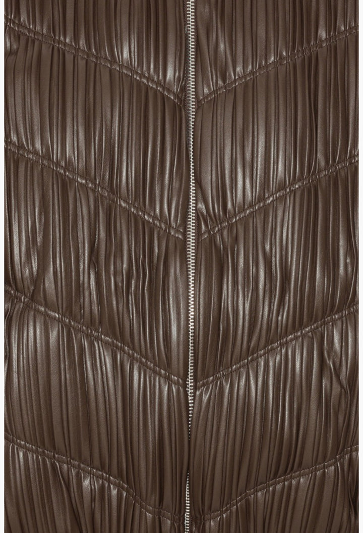Pleated Bomber Jacket Dark Brown - GLAM MODA