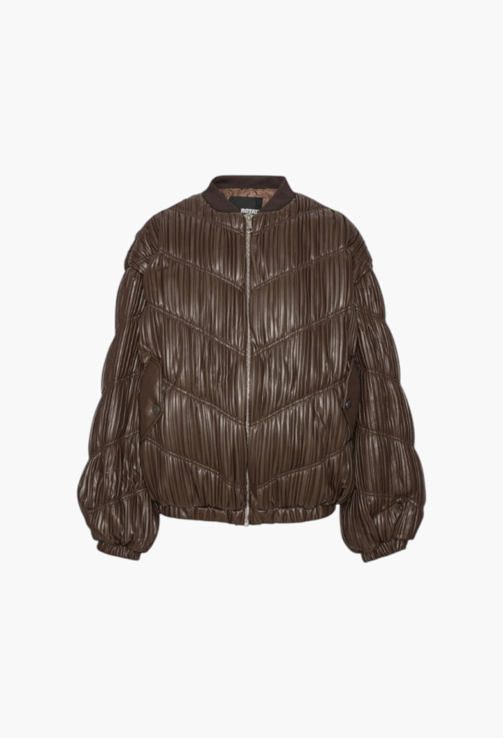 Pleated Bomber Jacket Dark Brown - GLAM MODA