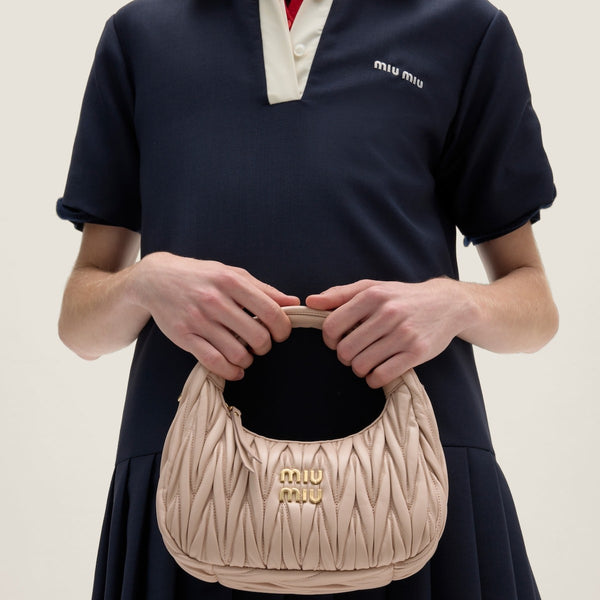 Powder Pink Small - Wander Matelassé Nappa Leather Hobo Bag