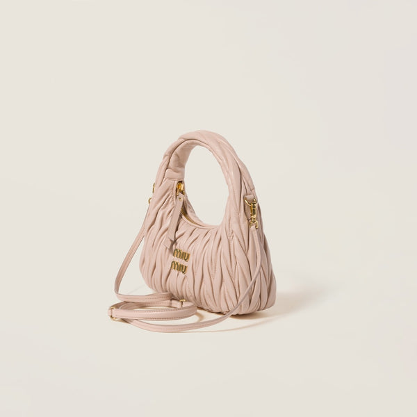 Powder Pink Small - Wander Matelassé Nappa Leather Hobo Bag