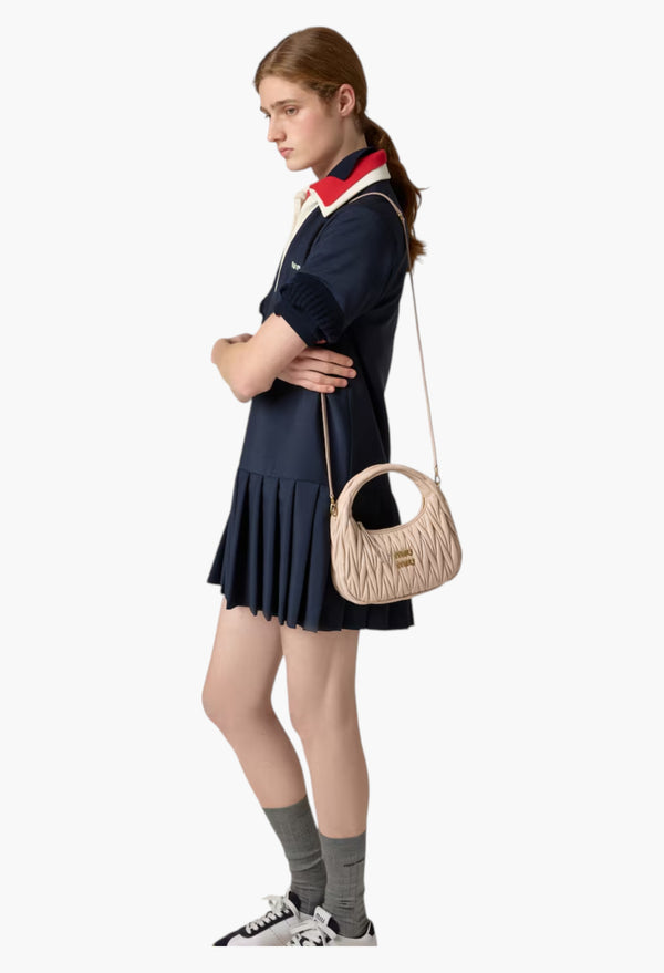 Powder Pink Small - Wander Matelassé Nappa Leather Hobo Bag