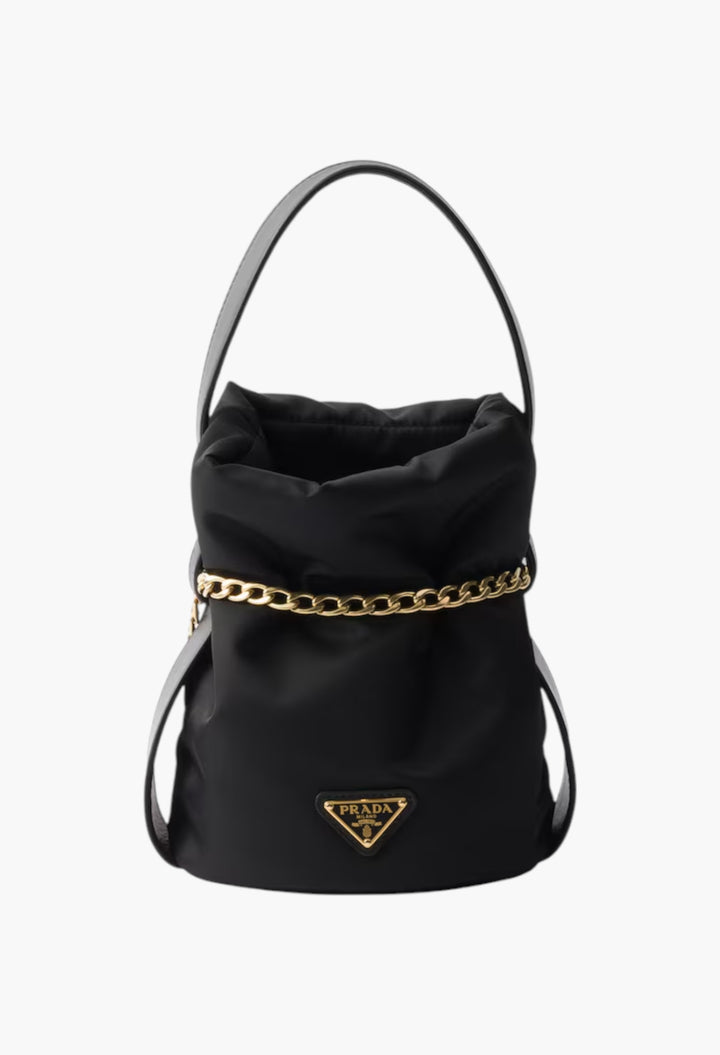 Prada Petit Sac Noir Mini Re-Nylon And Nappa Leather Bucket Bag - GLAM MODA
