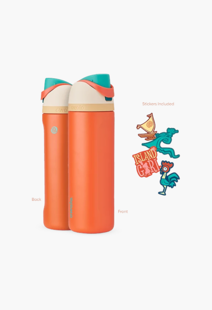 GLAM MODA Disney Princess Collection Moana themed 24oz stainless steel FreeSip water bottle with decorative stickers